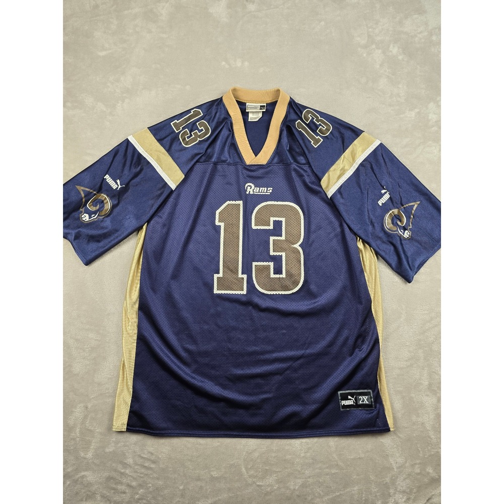 Vintage Kurt Warner Jersey Mens 2XL Blue Puma St Louis Rams #13‎ V-Neck Mesh